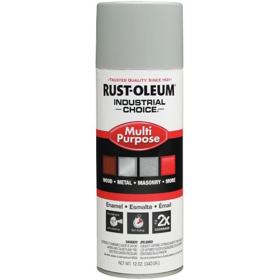 Picture of Rust-Oleum Industrial Choice 1600 System Multi-Purpose Enamel Spray Paint, 12 Oz, Gloss ANSI 70 Light Gray, Case Of 6 Cans