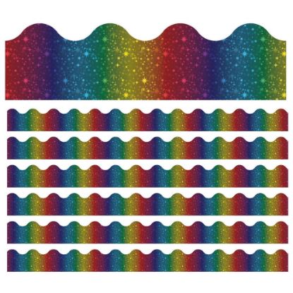 Picture of Carson Dellosa Education Scalloped Border, Sparkle + Shine Rainbow Foil, 39ft Per Pack, Set Of 6 Packs