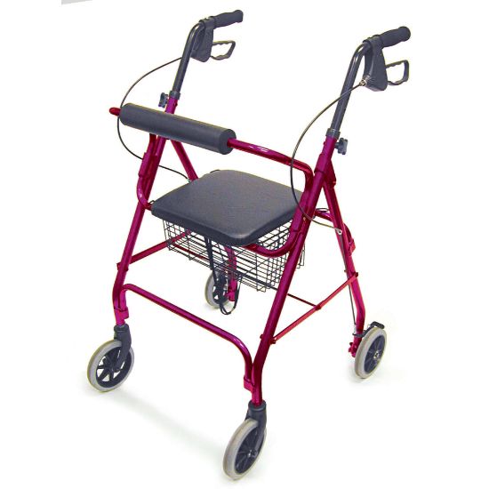 Picture of DMI Freedom Adjustable Aluminum Rollator Walker With Seat, 38in x 25in, Burgundy