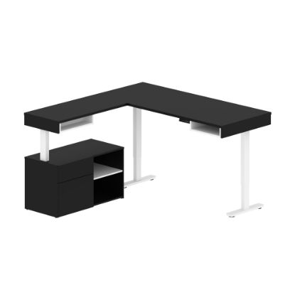 Picture of Bestar Viva 72inW L-Shaped Standing Corner Desk With Credenza, Black/White