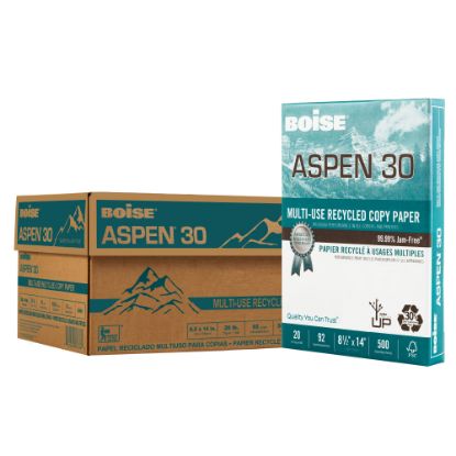 Picture of Boise ASPEN 30 Multi-Use Printer & Copy Paper, White, Legal (8.5in x 14in), 500 Sheets Per Ream, 20 Lb, 92 Brightness, 30% Recycled, FSC Certified