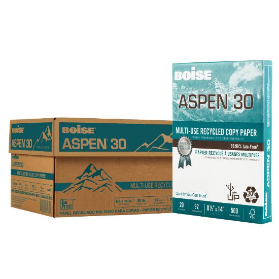 Picture of Boise ASPEN 30 Multi-Use Printer & Copy Paper, White, Legal (8.5in x 14in), 500 Sheets Per Ream, 20 Lb, 92 Brightness, 30% Recycled, FSC Certified