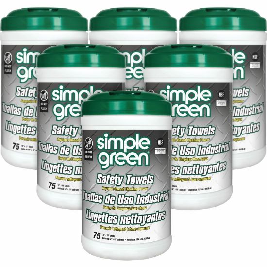 Picture of Simple Green Multi-Purpose Cleaning Safety Towels - 10in x 11.75in - Green - 75 Per Canister - 6 / Carton