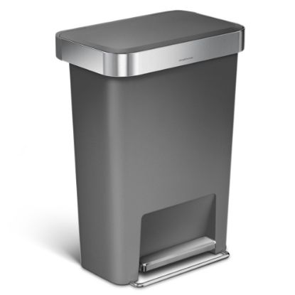 Picture of simplehuman Rectangular Plastic Step Trash Can With Liner Pocket, 12 Gallons, 25inH x 18-1/2inW x 12-3/5inD, Gray