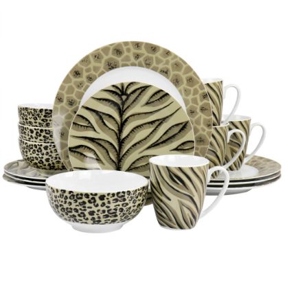 Picture of Gibson Home 16-Piece Fine Ceramic Jungle Dinnerware Set, Brown