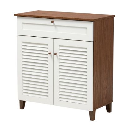 Picture of Baxton Studio Coolidge 4-Shelf Shoe Storage Cabinet With Drawer, White/Walnut