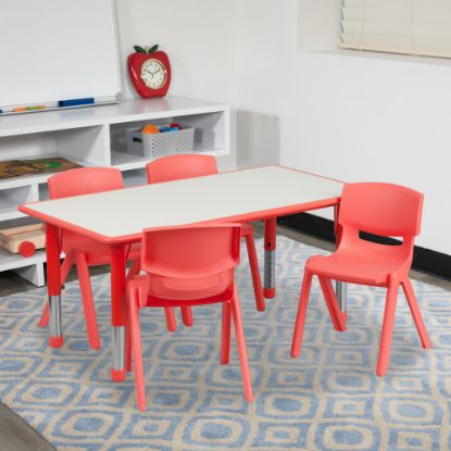 Picture of Flash Furniture Rectangular Plastic Height-Adjustable Activity Table Set With 4 Chairs, 23-1/2inH x 23-5/8inW x 47-1/4inD, Red