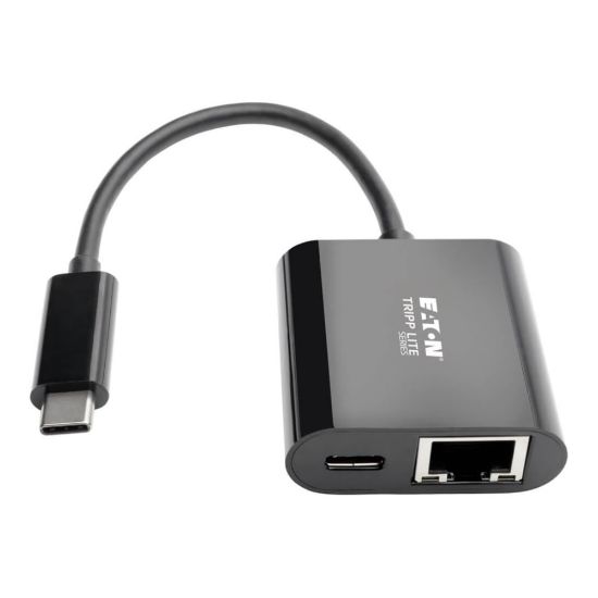 Picture of Eaton Tripp Lite Series USB C to Gigabit Ethernet Adapter USB Type C to Gbe PD Charging - Network adapter - USB-C 3.1 - Gigabit Ethernet - black