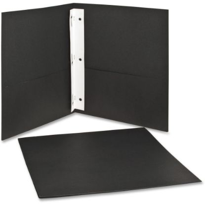 Picture of Oxford Twin Pocket 3-hole Fastener Folders - Letter - 8 1/2in x 11in Sheet Size - 85 Sheet Capacity - 3 Fastener(s) - 1/2in Fastener Capacity for Folder - 2 Inside Front & Back Pocket(s) - Leatherette Paper - Black - 25 / Box