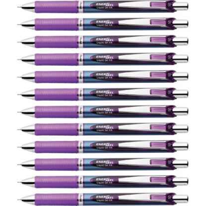 Picture of Pentel EnerGel RTX Liquid Gel Pens, Pack Of 12, Fine Point, 0.5 mm, Blue Stainless Steel Barrel, Violet Ink