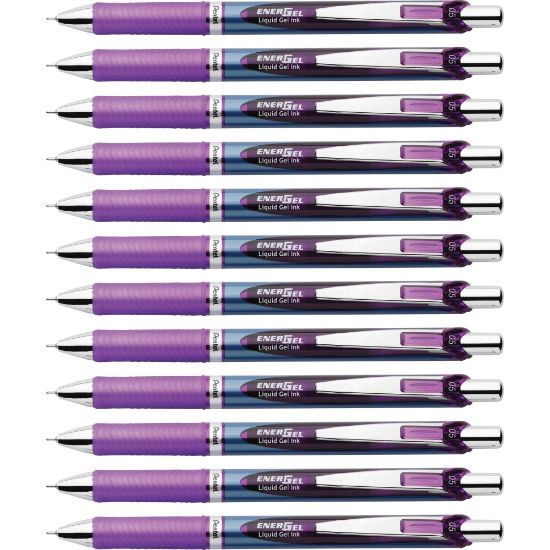 Picture of Pentel EnerGel RTX Liquid Gel Pens, Pack Of 12, Fine Point, 0.5 mm, Blue Stainless Steel Barrel, Violet Ink