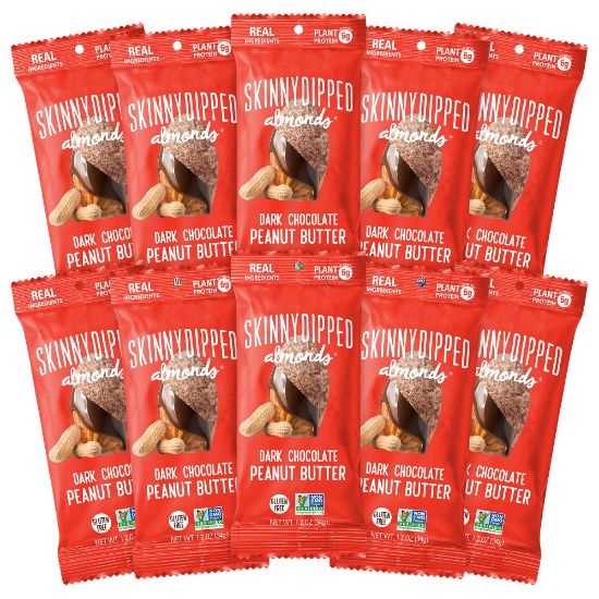 Picture of Skinny Dipped Almonds, Gluten-Free Dark Chocolate Peanut Butter, 1.2 Oz, Pack Of 10 Bags