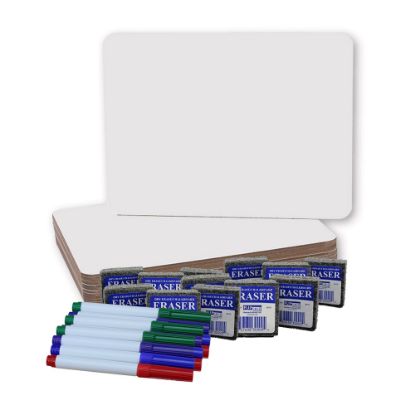 Picture of Flipside Products Non-Magnetic Dry-Erase Boards, 9in x 12in, with Colored Pens & Erasers, Set of 12