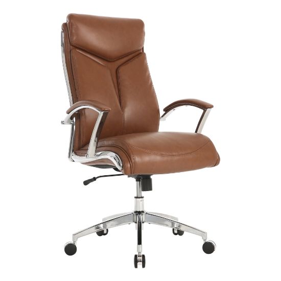 Picture of Realspace Modern Comfort Verismo Bonded Leather High-Back Executive Office Chair, Brown/Chrome, BIFMA Compliant