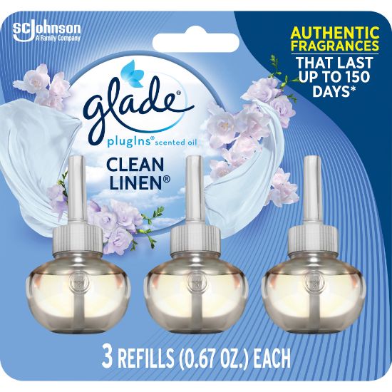 Picture of Glade PlugIns Scented Oil Variety Pack, Clean Linen, 2.01 Oz, Yellow, Pack Of 3