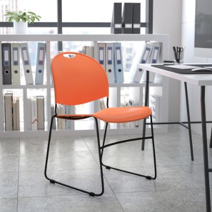 Picture of Flash Furniture HERCULES Plastic Ultra-Compact Stack Chair, Orange/Black