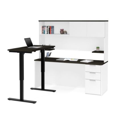 Picture of Bestar Pro-Concept Plus 72inW L-Shaped Standing Corner Desk With Pedestal And Hutch, White/Deep Gray