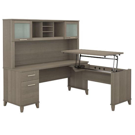 Picture of Bush Furniture Somerset 3 Position Sit to Stand L Shaped Desk With Hutch, 72inW, Ash Gray, Standard Delivery