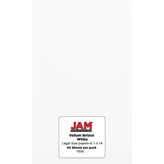 Picture of JAM Paper Vellum Bristol Card Stock, White, Legal (8.5in x 14in), 110 Lb, Pack Of 50