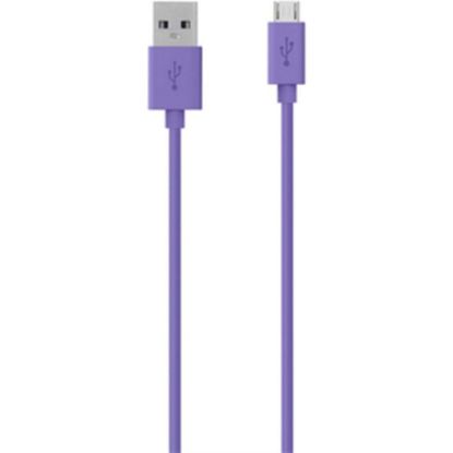 Picture of Belkin Micro USB ChargeSync Cable - 4 ft Micro-USB/USB-A Data Transfer Cable for Tablet PC, Digital Text Reader, Notebook, Speaker, Smartphone - First End: 1 x Micro-B USB 2.0 - Male 5-pin - Second End: 1 x USB 2.0 Type A - Male 4-pin - Purple