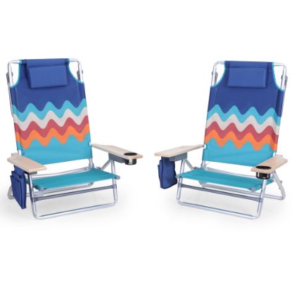 Picture of ALPHA CAMP Folding Beach Chairs With Towel Bar, Wave, Set Of 2 Chairs