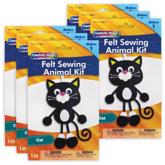 Picture of Creativity Street Felt Sewing Animal Kits, 10-1/4in x 4in x 1in, Cat, Set Of 6 Kits