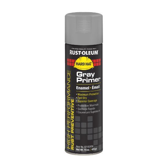 Picture of Rust-Oleum Hard Hat High Performance V2100 System Rust Preventive Enamel Spray Primer, 15 Oz, Flat Gray, Case Of 6 Cans