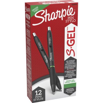 Picture of Sharpie S-Gel Retractable Pens, Medium Point, 0.7 mm, Black Barrel, Green Ink, Pack Of 12 Pens