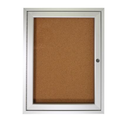 Picture of Ghent 1 Door Enclosed Natural Cork Bulletin Board, Satin Aluminum Frame, 24inH x 18inW