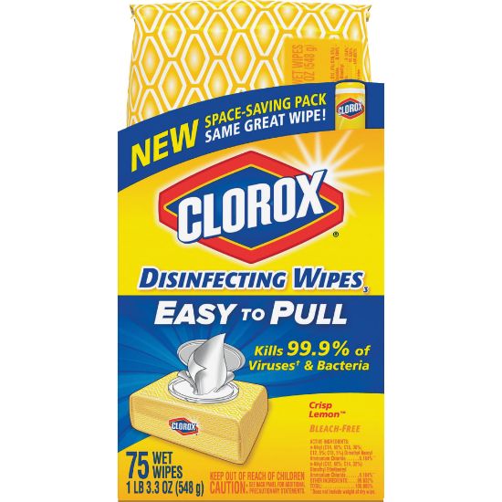 Picture of Clorox Disinfecting Wipes, Crisp Lemon Scent, 3.3 Oz, White, Pack Of 75 Wipes