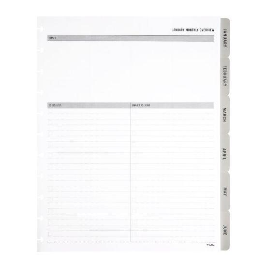 Picture of 2024 TUL Discbound Monthly Planner Refill Pages With 12 Tab Dividers, Letter Size, Gray, January To December