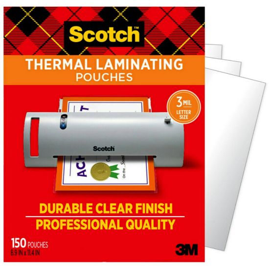 Picture of Scotch Thermal Laminating Pouches, 150 Laminating Sheets, 3 mil., Laminate Business Cards, Banners and Essays, Ideal Office or Back to School Supplies, Fits Letter Size (8.9 in x 11.4 in.) Paper