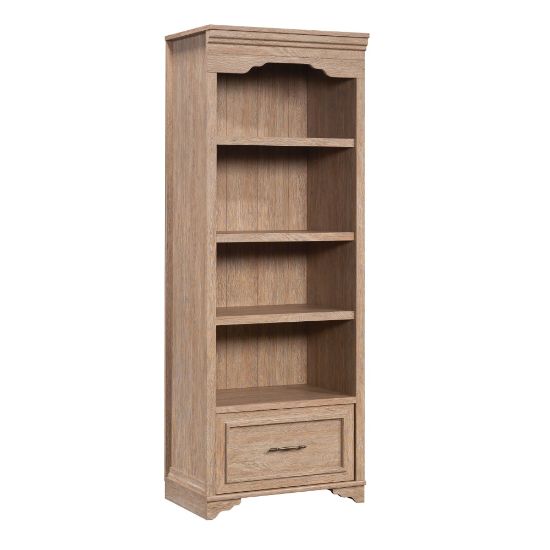 Picture of Sauder Rollingwood Country 72inH 4-Shelf Bookcase With Filing Drawer, Brushed Oak