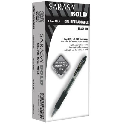 Picture of Zebra Pen SARASA Retractable Gel Pens, Pack Of 12, Bold Point, 1.0 mm, Clear Barrel, Black Ink