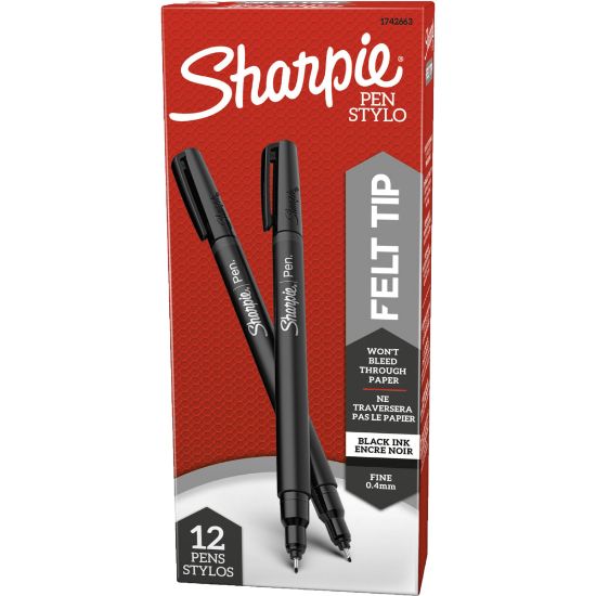 Picture of Sharpie Fine-Point Pens, Fine Point, Black Barrels, Black Ink, Pack Of 12