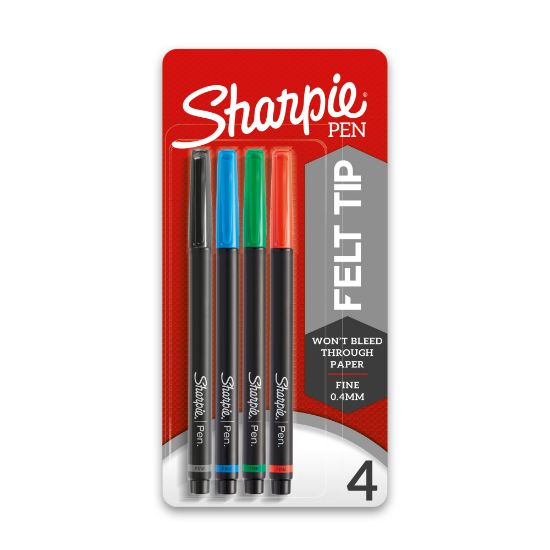 Picture of Sharpie Fine-Point Pens, Fine Point, 0.4 mm, Black Barrels, Assorted Ink Colors, Pack Of 4