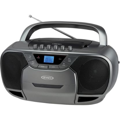 Picture of JENSEN CD-590-GR Radio/CD Player/Cassette Recorder Boombox - 1 x Disc Integrated Stereo Speaker - Gray, Black LCD - CD-DA, MP3 - Auxiliary Input