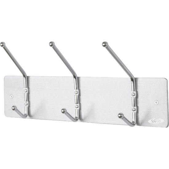 Picture of Safco Metal Wall Rack Coat Hooks, 3 Hooks, 7inH x 18inW x 3 3/4inD, Satin Aluminum