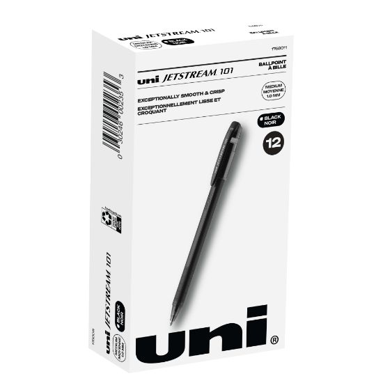 Picture of uni-ball Jetstream 101 Rollerball Pens, Medium Point, 1.0mm, Black Barrel, Black Ink, Pack Of 12