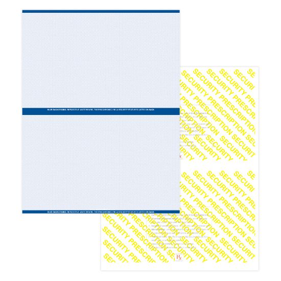 Picture of Medicaid-Compliant High-Security Perforated Laser Prescription Forms, 1/2-Sheet, 2-Up, 8-1/2in x 11in, Blue, Pack Of 500 Sheets