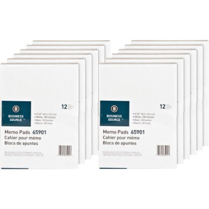 Picture of Business Source Plain Memo Pads - 100 Sheets - Plain - Glued - Unruled - 15 lb Basis Weight - 4in x 6in - White Paper - Chipboard Backing - 144 / Carton