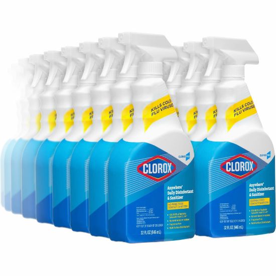 Picture of CloroxPro Anywhere Daily Disinfectant and Sanitizer - 32 fl oz (1 quart) - 432 / Pallet - Fume-free, Residue-free, Antibacterial - Clear