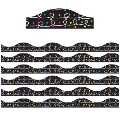 Picture of Ashley Productions Magnetic Scallop Border, White Chalk Loops With Color Chalk Dots On Black, 12ft Per Pack, Set Of 6 Packs