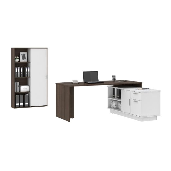 Picture of Bestar Equinox 72inW L-Shaped Corner Desk With Storage Cabinet, Antigua/White