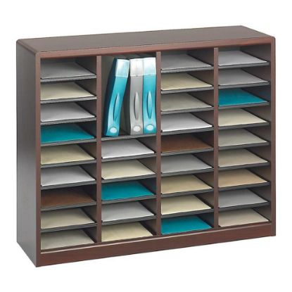 Picture of Safco E-Z Stor Wood Literature Organizer, 36 Compartments, 32 1/2inH, Mahogany