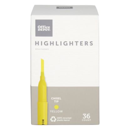 Picture of Office Depot Brand Pen-Style Highlighters, Chisel Tip, 100% Recycled Plastic Barrel, Fluorescent Yellow, Pack Of 36