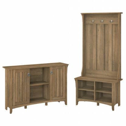 Picture of Bush Furniture Salinas Entryway Storage Set with Hall Tree/Shoe Bench and Accent Cabinet, Reclaimed Pine, Standard Delivery