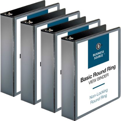 Picture of Business Source RounD-Ring View Binder, 2in Ring, 8 1/2in x 11in, Black, Pack Of 4