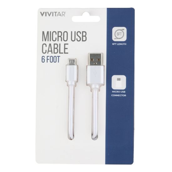 Picture of Vivitar USB-A To Micro USB Cable, 6ft, White, NIL5006-WHT-STK-24