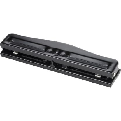 Picture of Business Source 3-Hole Adjustable Paper Punch - 3 Punch Head(s) - 11 Sheet Capacity - 1/4in Punch Size - Round Shape - Black